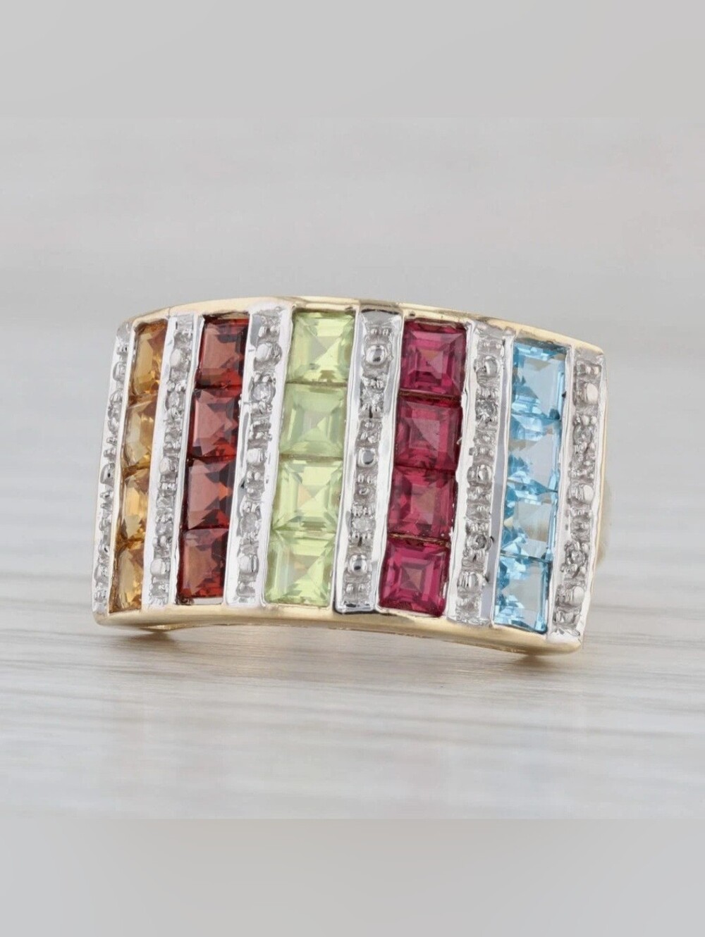 3.83ctw Gemstone Cocktail Ring 10k Yellow Gold Topaz Garnet Peridot Sz 9